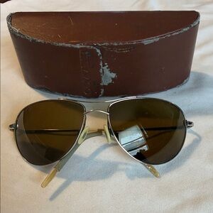 Oliver Peoples Silver Aviator Sunglasses with Brown Lenses